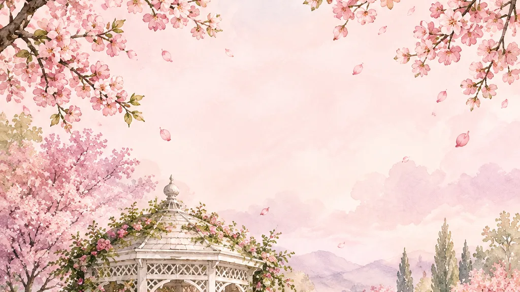 Ilustrasi taman bunga sakura dengan gazebo putih